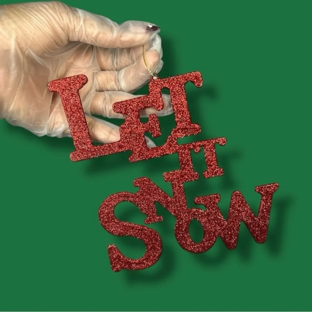 “Let It Snow” Red Glittery Letter Ornaments - Set Of 2 - “Chimney”